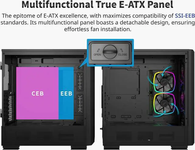 Alt view image 5 of 6 - Montech Sky Two GX, E-ATX Mid Tower Case, High Airflow Performance, 3X 140mm PWM ARGB Fans Pre-Installed, Tempered Glass Side Panel, Metal Mesh Front, Type C, Support 4090 GPUs - Black