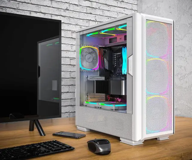 Alt view image 2 of 6 - Montech Sky Two GX, E-ATX Mid Tower Case, High Airflow Performance, 3X 140mm PWM ARGB Fans Pre-Installed, Tempered Glass Side Panel, Metal Mesh Front, Type C, Support 4090 GPUs - White