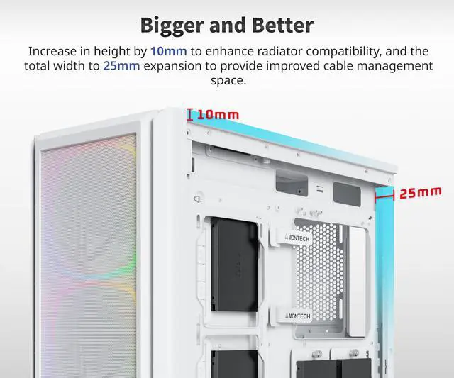 Alt view image 3 of 6 - Montech Sky Two GX, E-ATX Mid Tower Case, High Airflow Performance, 3X 140mm PWM ARGB Fans Pre-Installed, Tempered Glass Side Panel, Metal Mesh Front, Type C, Support 4090 GPUs - White