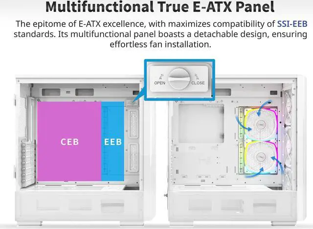 Alt view image 5 of 6 - Montech Sky Two GX, E-ATX Mid Tower Case, High Airflow Performance, 3X 140mm PWM ARGB Fans Pre-Installed, Tempered Glass Side Panel, Metal Mesh Front, Type C, Support 4090 GPUs - White