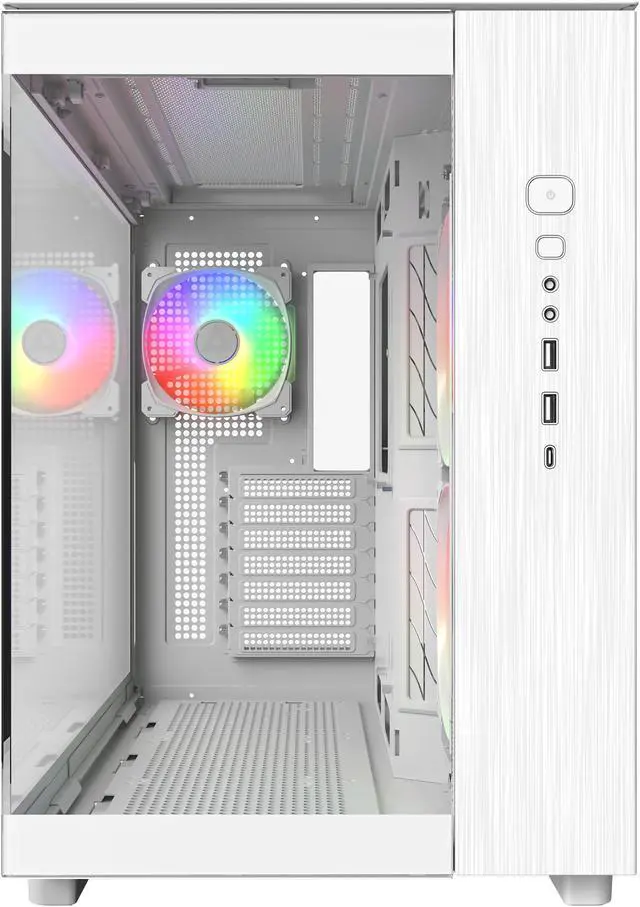 Alt view image 2 of 11 - MONTECH KING 65 PRO ATX Mid Tower Gaming PC Case, Dual Chamber, High Airflow Mesh Panels, Supports RTX 40 Series, 3 Pre-Installed ARGB Fans, Tool-Free Access - White