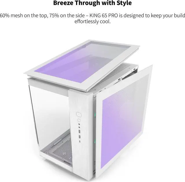 Alt view image 9 of 11 - MONTECH KING 65 PRO ATX Mid Tower Gaming PC Case, Dual Chamber, High Airflow Mesh Panels, Supports RTX 40 Series, 3 Pre-Installed ARGB Fans, Tool-Free Access - White
