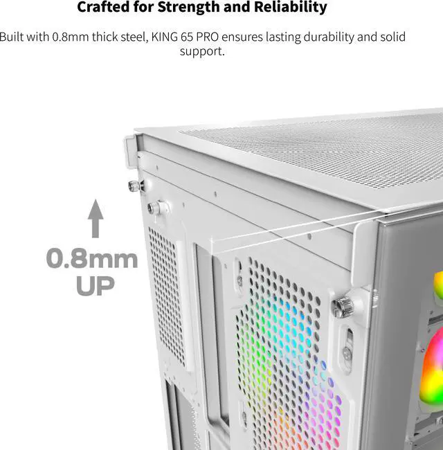 Alt view image 11 of 11 - MONTECH KING 65 PRO ATX Mid Tower Gaming PC Case, Dual Chamber, High Airflow Mesh Panels, Supports RTX 40 Series, 3 Pre-Installed ARGB Fans, Tool-Free Access - White