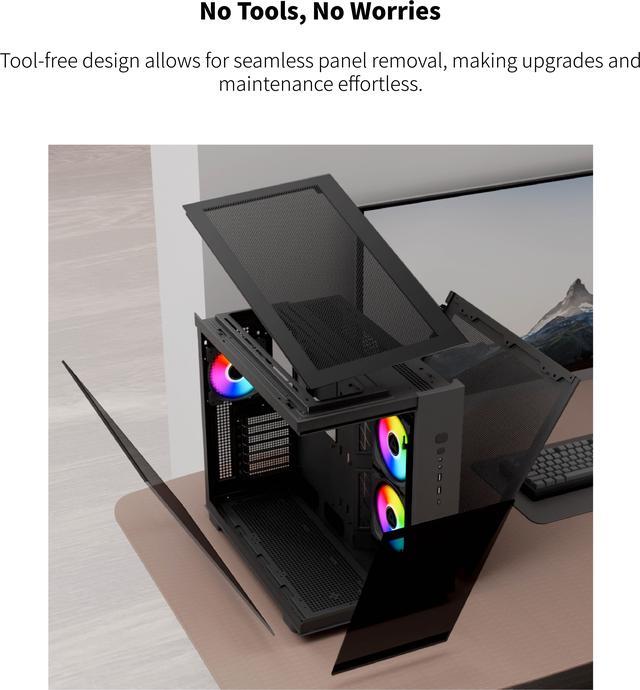 Alt view image 8 of 11 - MONTECH KING 65 PRO ATX Mid Tower Gaming PC Case, Dual Chamber, High Airflow Mesh Panels, Supports RTX 40 Series, 3 Pre-Installed ARGB Fans, Tool-Free Access, Tinted Glass - Black
