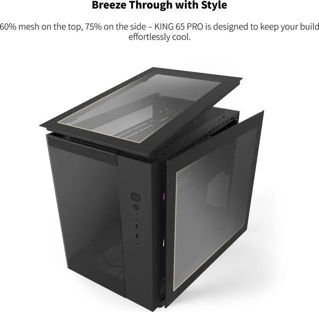 Alt view image 9 of 11 - MONTECH KING 65 PRO ATX Mid Tower Gaming PC Case, Dual Chamber, High Airflow Mesh Panels, Supports RTX 40 Series, 3 Pre-Installed ARGB Fans, Tool-Free Access, Tinted Glass - Black