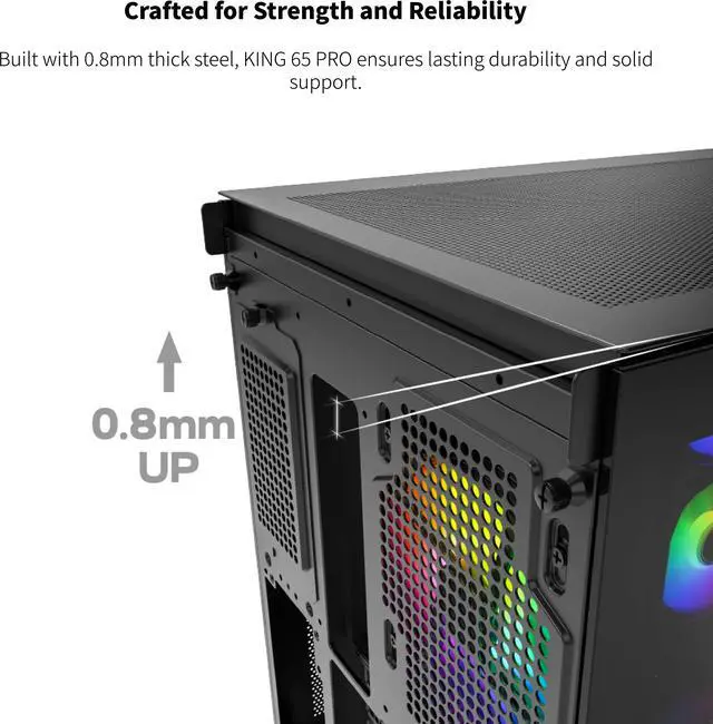 Alt view image 11 of 11 - MONTECH KING 65 PRO ATX Mid Tower Gaming PC Case, Dual Chamber, High Airflow Mesh Panels, Supports RTX 40 Series, 3 Pre-Installed ARGB Fans, Tool-Free Access, Tinted Glass - Black