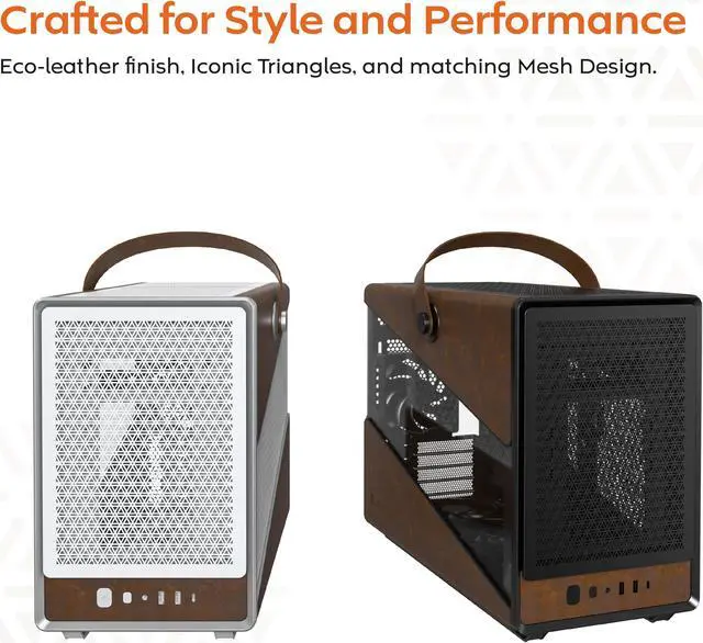 Alt view image 2 of 4 - Montech Heritage White White Steel / Leather / Tempered Glass Micro ATX/Mini ITX (Backplane) Computer Case