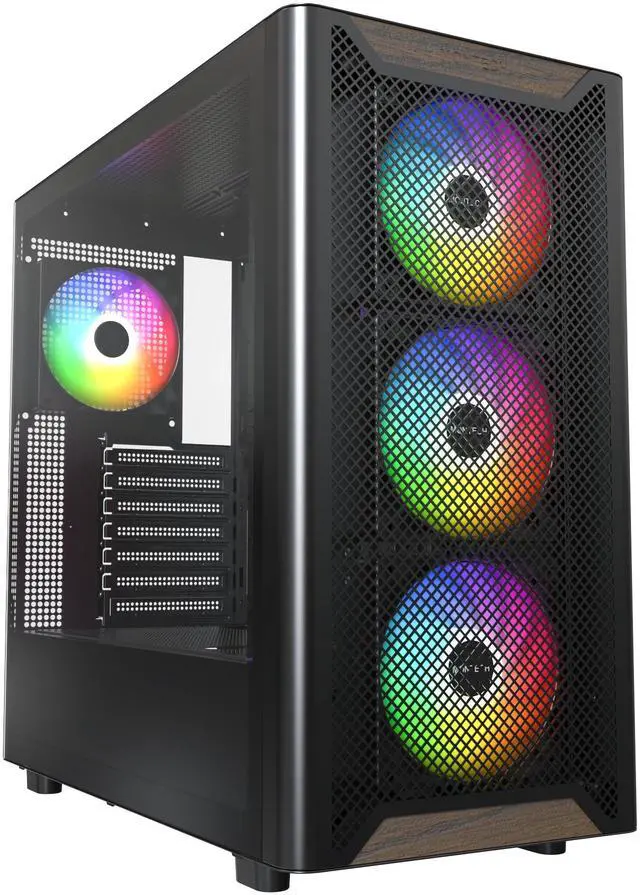 Main image of MONTECH XR Wood,Genuine Black Walnut Front, ATX Mid-Tower PC Gaming Case, Glass Side Panel, 4 x 120mm GF120 ARGB PWM Fans Pre-Installed , Black