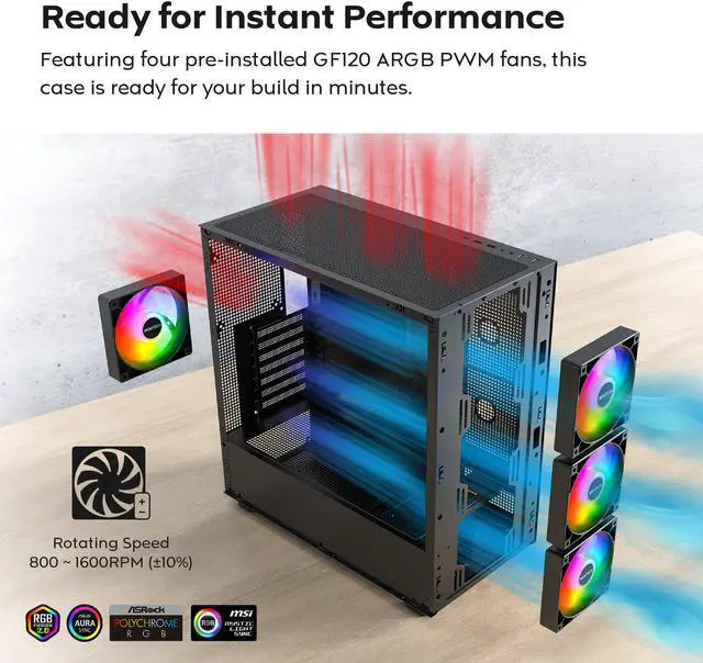 Alt view image 8 of 7 - MONTECH XR Wood,Genuine Black Walnut Front, ATX Mid-Tower PC Gaming Case, Glass Side Panel, 4 x 120mm GF120 ARGB PWM Fans Pre-Installed , White