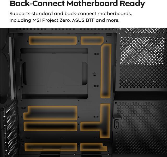Alt view image 4 of 15 - MONTECH HS01, ATX Mid-Tower PC Case, Gaming PC, High-Airflow, Reversible Layout, Mesh Front Panel, Sink-in Design, Toolless Panels, Black
