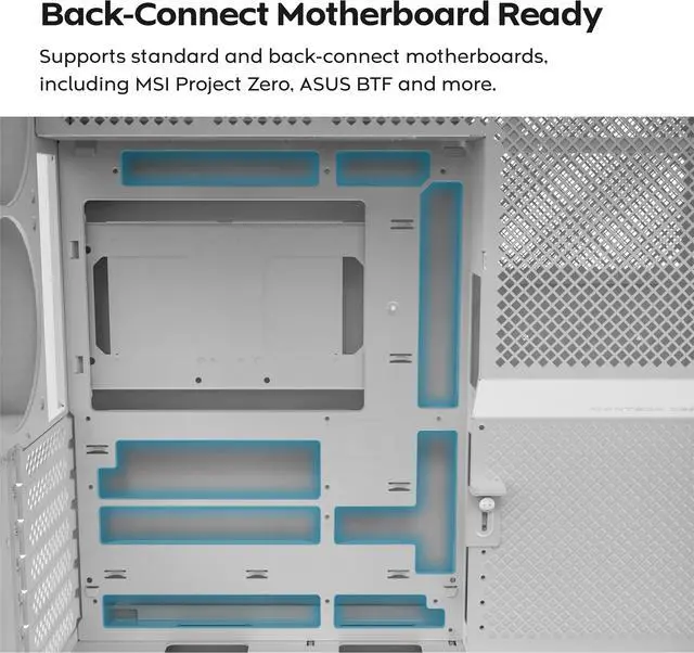 Alt view image 4 of 15 - MONTECH HS01, ATX Mid-Tower PC Case, Gaming PC, High-Airflow, Reversible Layout, Mesh Front Panel, Sink-in Design, Toolless Panels, White