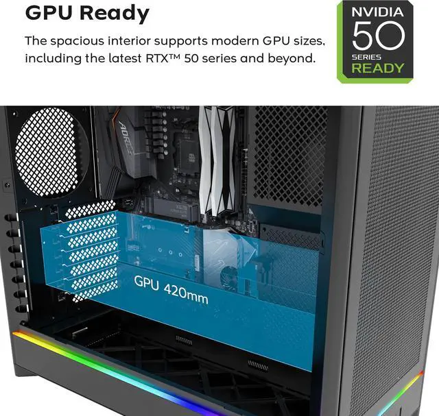 Alt view image 4 of 16 - MONTECH HS01 PRO, ATX Mid-Tower PC Case, Gaming PC, High-Airflow, Reversible Layout, Mesh Front Panel, 5x ARGB PWM Fan Pre-Installed, Sink-in Design, Toolless Panels, Black