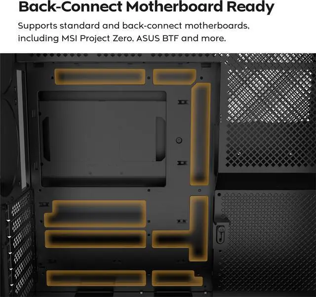 Alt view image 5 of 16 - MONTECH HS01 PRO, ATX Mid-Tower PC Case, Gaming PC, High-Airflow, Reversible Layout, Mesh Front Panel, 5x ARGB PWM Fan Pre-Installed, Sink-in Design, Toolless Panels, Black
