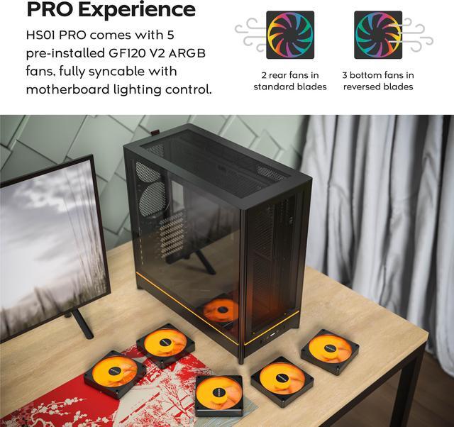 Alt view image 6 of 16 - MONTECH HS01 PRO, ATX Mid-Tower PC Case, Gaming PC, High-Airflow, Reversible Layout, Mesh Front Panel, 5x ARGB PWM Fan Pre-Installed, Sink-in Design, Toolless Panels, Black