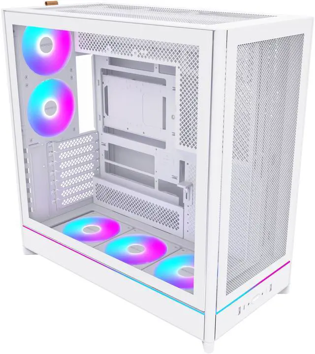 Main image of MONTECH HS01 PRO, ATX Mid-Tower PC Case, Gaming PC, High-Airflow, Reversible Layout, Mesh Front Panel, 5x ARGB PWM Fan Pre-Installed, Sink-in Design, Toolless Panels, White