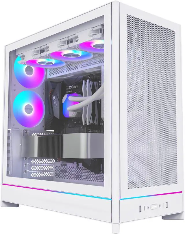 Alt view image 2 of 16 - MONTECH HS01 PRO, ATX Mid-Tower PC Case, Gaming PC, High-Airflow, Reversible Layout, Mesh Front Panel, 5x ARGB PWM Fan Pre-Installed, Sink-in Design, Toolless Panels, White