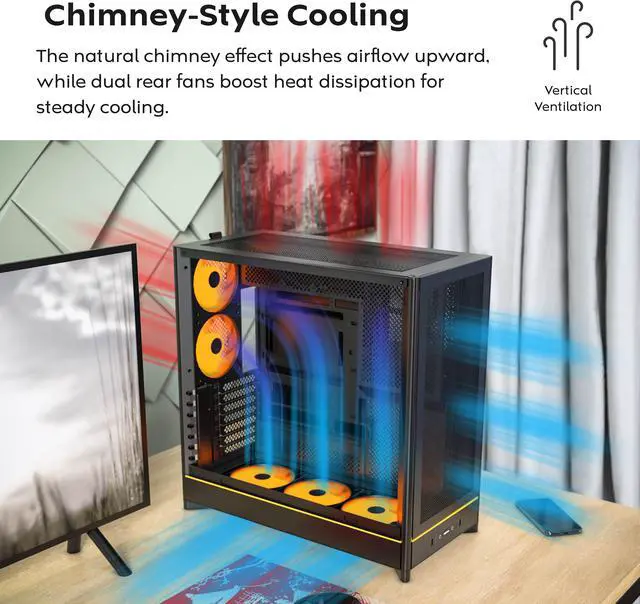 Alt view image 8 of 16 - MONTECH HS01 PRO, ATX Mid-Tower PC Case, Gaming PC, High-Airflow, Reversible Layout, Mesh Front Panel, 5x ARGB PWM Fan Pre-Installed, Sink-in Design, Toolless Panels, White