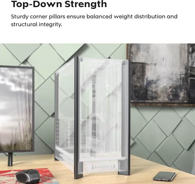 Alt view image 13 of 16 - MONTECH HS01 PRO, ATX Mid-Tower PC Case, Gaming PC, High-Airflow, Reversible Layout, Mesh Front Panel, 5x ARGB PWM Fan Pre-Installed, Sink-in Design, Toolless Panels, White