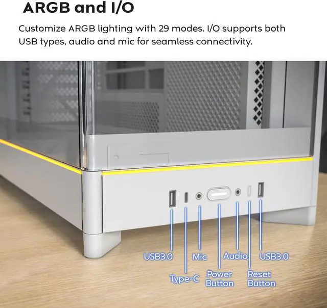 Alt view image 13 of 16 - MONTECH HS02, ATX Mid-Tower PC Case, Gaming PC, High-Airflow, Reversible Layout, Sturdy Curved Tempered Glass Front Panel, Sink-in Design, Toolless Panels, Black, US