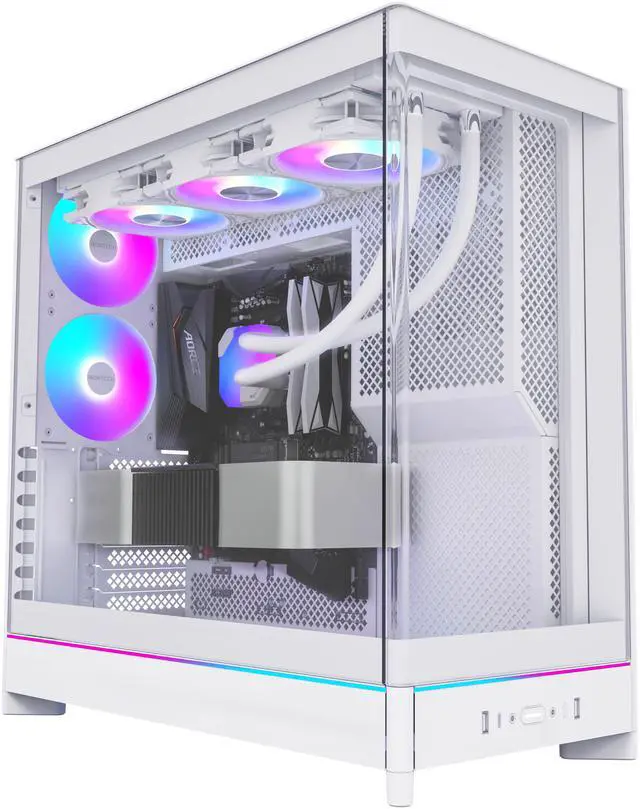 Alt view image 2 of 16 - MONTECH HS02, ATX Mid-Tower PC Case, Gaming PC, High-Airflow, Reversible Layout, Sturdy Curved Tempered Glass Front Panel, Sink-in Design, Toolless Panels, White, US