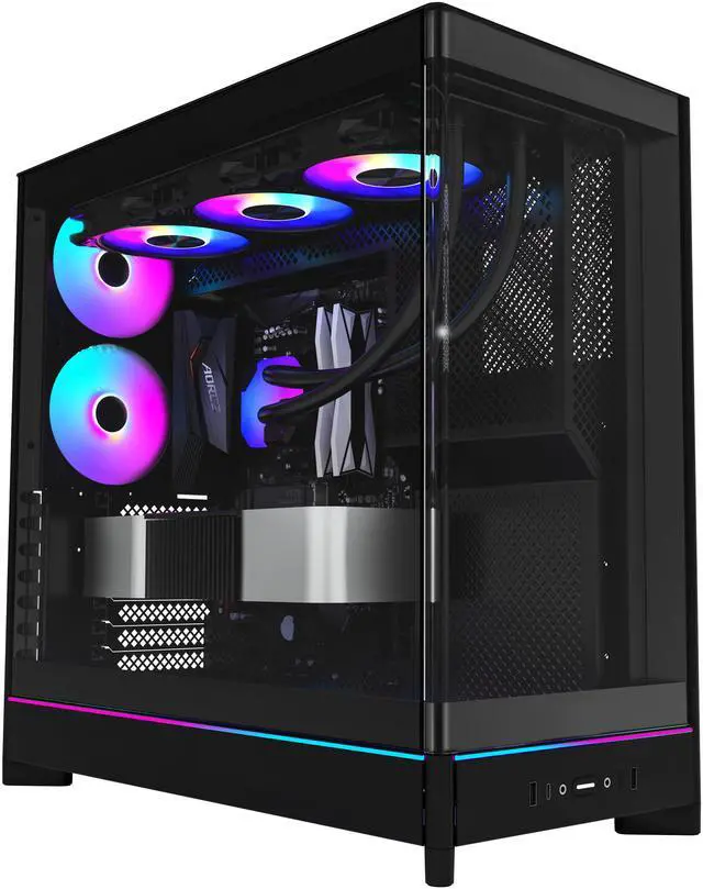 Alt view image 2 of 17 - MONTECH HS02 PRO, ATX Mid-Tower PC Case, Gaming PC, High-Airflow, Reversible Layout, Sturdy Curved Tempered Glass Front Panel, 5x ARGB PWM Fan Pre-Installed, Sink-in Design, Toolless Panels, Black, US