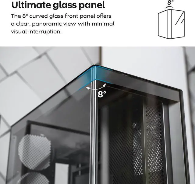 Alt view image 3 of 17 - MONTECH HS02 PRO, ATX Mid-Tower PC Case, Gaming PC, High-Airflow, Reversible Layout, Sturdy Curved Tempered Glass Front Panel, 5x ARGB PWM Fan Pre-Installed, Sink-in Design, Toolless Panels, Black, US