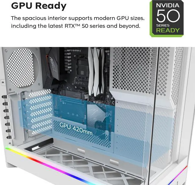 Alt view image 7 of 17 - MONTECH HS02 PRO, ATX Mid-Tower PC Case, Gaming PC, High-Airflow, Reversible Layout, Sturdy Curved Tempered Glass Front Panel, 5x ARGB PWM Fan Pre-Installed, Sink-in Design, Toolless Panels, Black, US