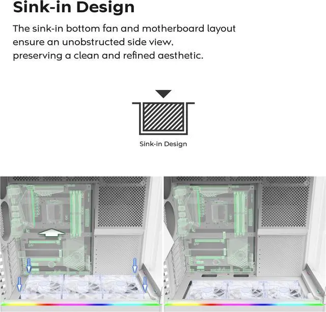 Alt view image 8 of 17 - MONTECH HS02 PRO, ATX Mid-Tower PC Case, Gaming PC, High-Airflow, Reversible Layout, Sturdy Curved Tempered Glass Front Panel, 5x ARGB PWM Fan Pre-Installed, Sink-in Design, Toolless Panels, Black, US