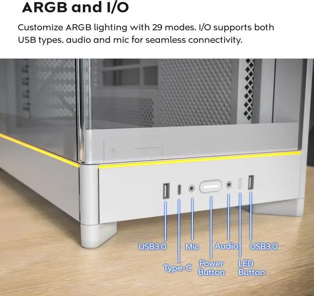 Alt view image 14 of 17 - MONTECH HS02 PRO, ATX Mid-Tower PC Case, Gaming PC, High-Airflow, Reversible Layout, Sturdy Curved Tempered Glass Front Panel, 5x ARGB PWM Fan Pre-Installed, Sink-in Design, Toolless Panels, Black, US