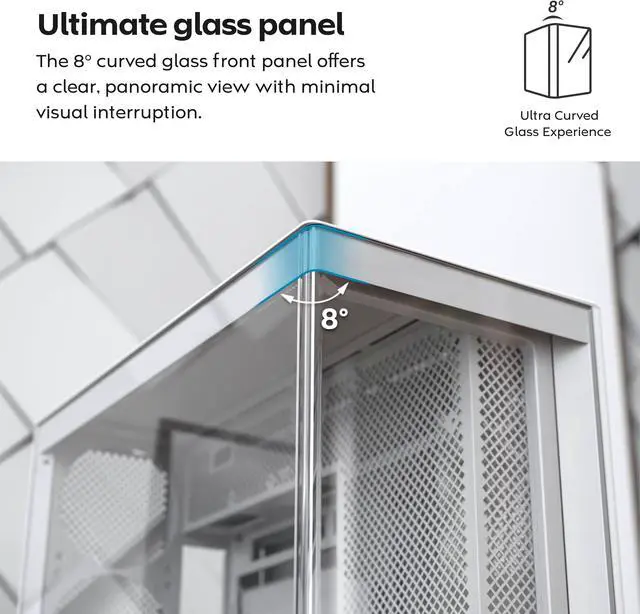 Alt view image 3 of 17 - MONTECH HS02 PRO, ATX Mid-Tower PC Case, Gaming PC, High-Airflow, Reversible Layout, Sturdy Curved Tempered Glass Front Panel, 5x ARGB PWM Fan Pre-Installed, Sink-in Design, Toolless Panels, White, US