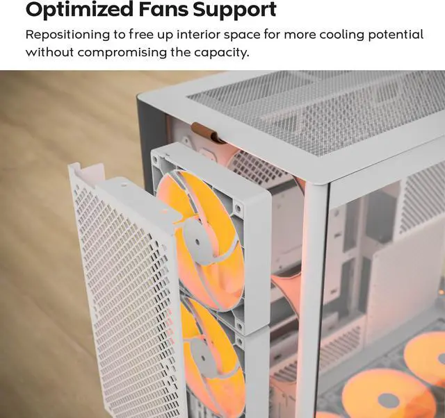 Alt view image 11 of 17 - MONTECH HS02 PRO, ATX Mid-Tower PC Case, Gaming PC, High-Airflow, Reversible Layout, Sturdy Curved Tempered Glass Front Panel, 5x ARGB PWM Fan Pre-Installed, Sink-in Design, Toolless Panels, White, US