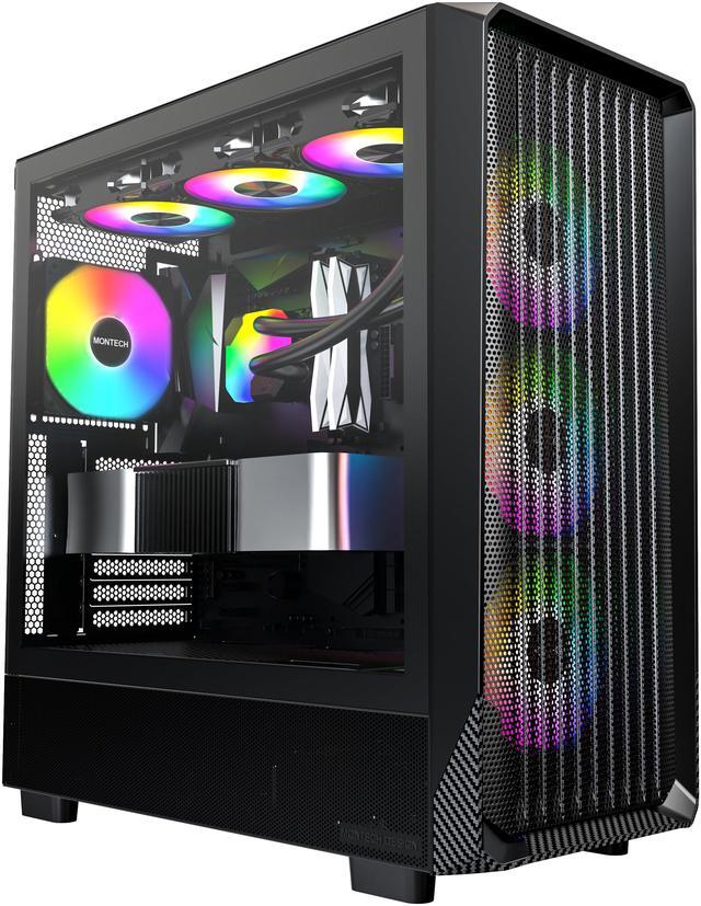 Alt view image 2 of 8 - MONTECH X5- ATX Mid-Tower Gaming PC Case, High Airflow, 3x 140mm and 1x 120mm ARGB Fans Pre-installed, Glass Side Panel, Carbon Print Accents, GPU Holder Included, Black