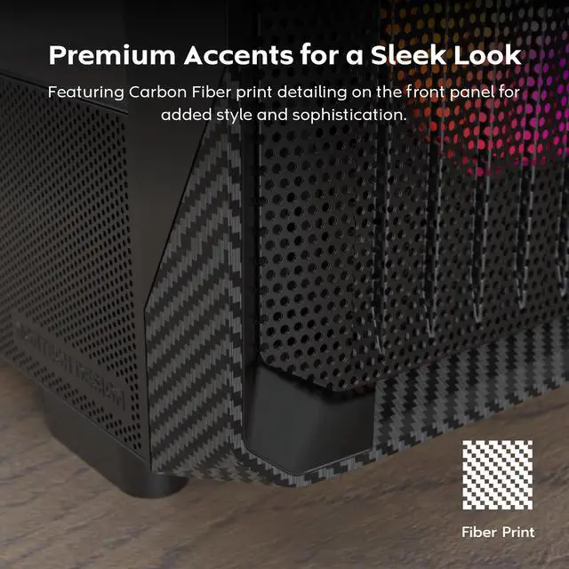 Alt view image 3 of 8 - MONTECH X5- ATX Mid-Tower Gaming PC Case, High Airflow, 3x 140mm and 1x 120mm ARGB Fans Pre-installed, Glass Side Panel, Carbon Print Accents, GPU Holder Included, Black