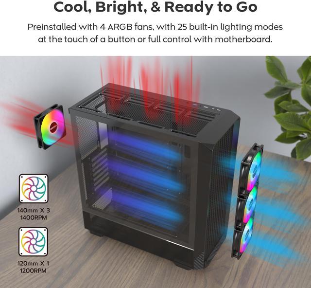 Alt view image 4 of 8 - MONTECH X5- ATX Mid-Tower Gaming PC Case, High Airflow, 3x 140mm and 1x 120mm ARGB Fans Pre-installed, Glass Side Panel, Carbon Print Accents, GPU Holder Included, Black
