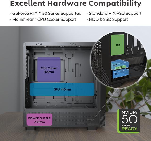 Alt view image 5 of 8 - MONTECH X5- ATX Mid-Tower Gaming PC Case, High Airflow, 3x 140mm and 1x 120mm ARGB Fans Pre-installed, Glass Side Panel, Carbon Print Accents, GPU Holder Included, Black