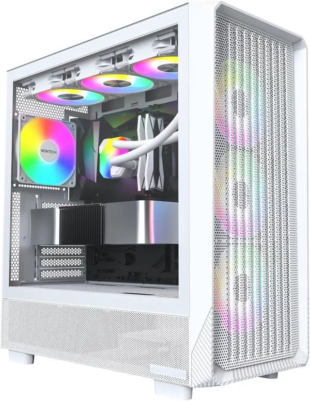 Alt view image 2 of 8 - MONTECH X5- ATX Mid-Tower Gaming PC Case, High Airflow, 3x 140mm and 1x 120mm ARGB Fans Pre-installed, Glass Side Panel, Carbon Print Accents, GPU Holder Included, White