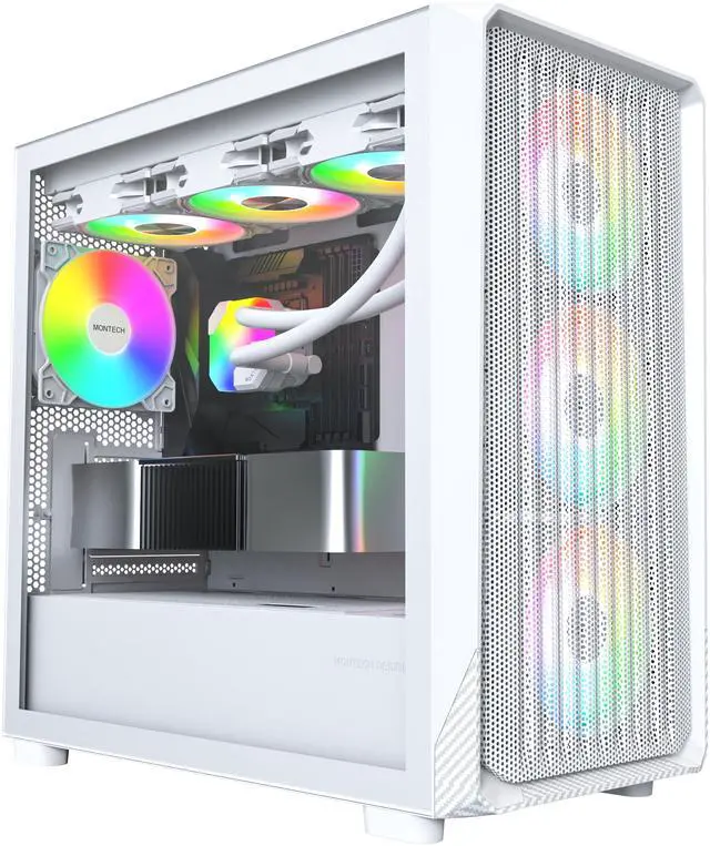 Alt view image 2 of 7 - MONTECH X5M- Micro ATX Gaming PC Case, High Airflow, 4x120mm ARGB Fans Pre-installed, Glass Side Panel, Carbon Fiber Print Accents, White