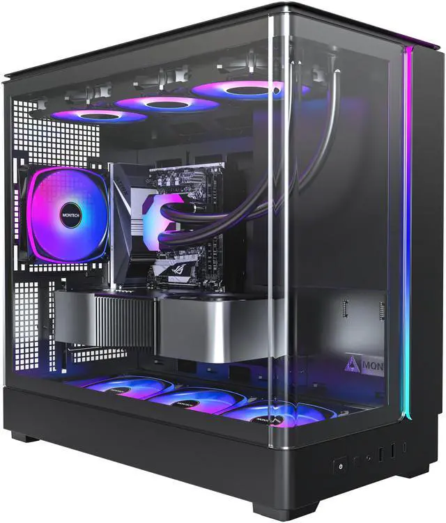 Alt view image 2 of 8 - MONTECH KING 15 PRO Micro-ATX PC Case, Curved Panoramic Glass, Chimney Airflow, 360mm Radiator Support, Compact Build for High-Performance Systems, 6 ARGB PWM Fan Pre-Installed with Fan Hub, Black