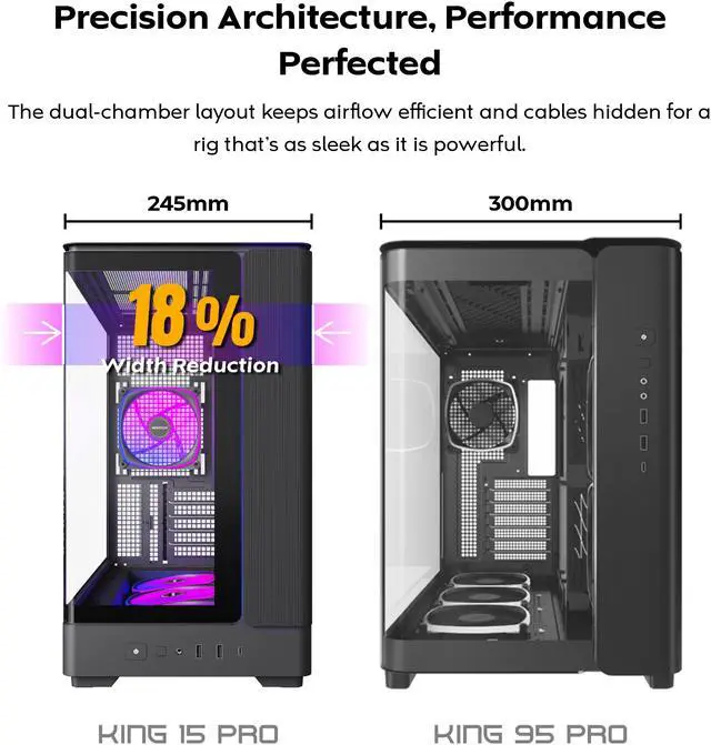Alt view image 4 of 8 - MONTECH KING 15 PRO Micro-ATX PC Case, Curved Panoramic Glass, Chimney Airflow, 360mm Radiator Support, Compact Build for High-Performance Systems, 6 ARGB PWM Fan Pre-Installed with Fan Hub, Black