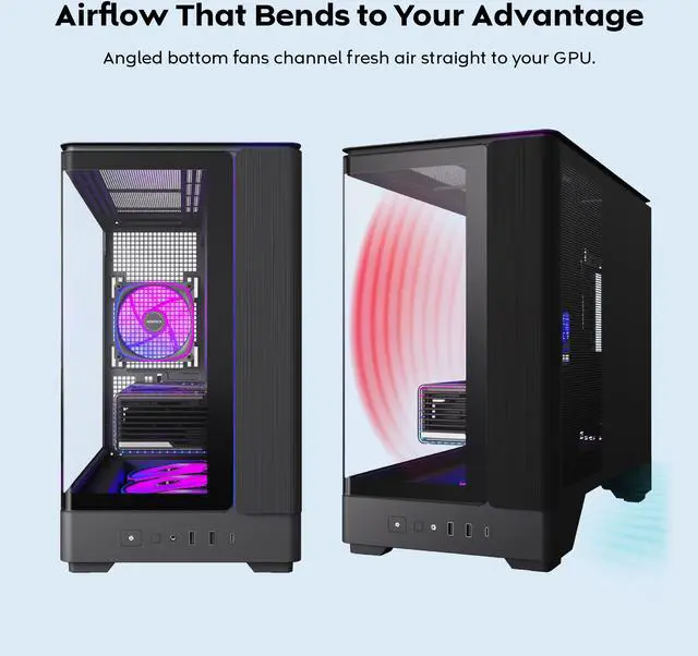 Alt view image 5 of 8 - MONTECH KING 15 PRO Micro-ATX PC Case, Curved Panoramic Glass, Chimney Airflow, 360mm Radiator Support, Compact Build for High-Performance Systems, 6 ARGB PWM Fan Pre-Installed with Fan Hub, Black