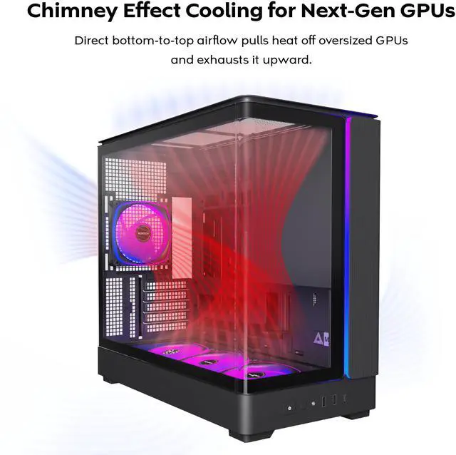 Alt view image 6 of 8 - MONTECH KING 15 PRO Micro-ATX PC Case, Curved Panoramic Glass, Chimney Airflow, 360mm Radiator Support, Compact Build for High-Performance Systems, 6 ARGB PWM Fan Pre-Installed with Fan Hub, Black