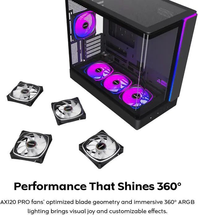 Alt view image 8 of 8 - MONTECH KING 15 PRO Micro-ATX PC Case, Curved Panoramic Glass, Chimney Airflow, 360mm Radiator Support, Compact Build for High-Performance Systems, 6 ARGB PWM Fan Pre-Installed with Fan Hub, Black