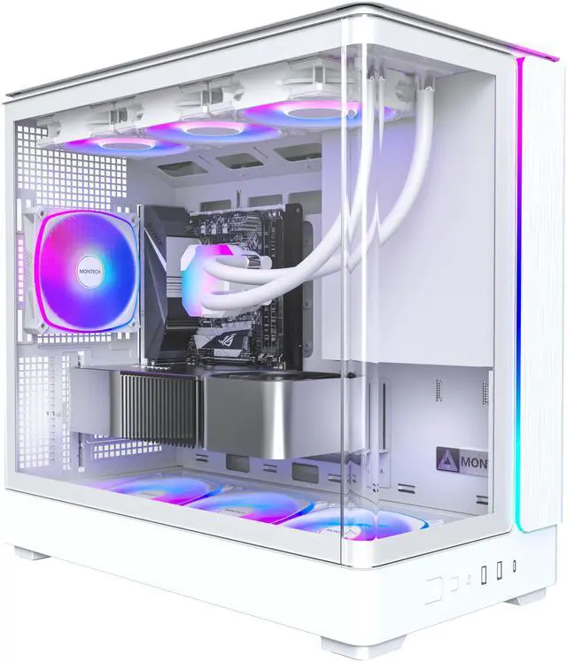 Alt view image 2 of 8 - MONTECH KING 15 PRO Micro-ATX PC Case, Curved Panoramic Glass, Chimney Airflow, 360mm Radiator Support, Compact Build for High-Performance Systems, 6 ARGB PWM Fan Pre-Installed with Fan Hub, White