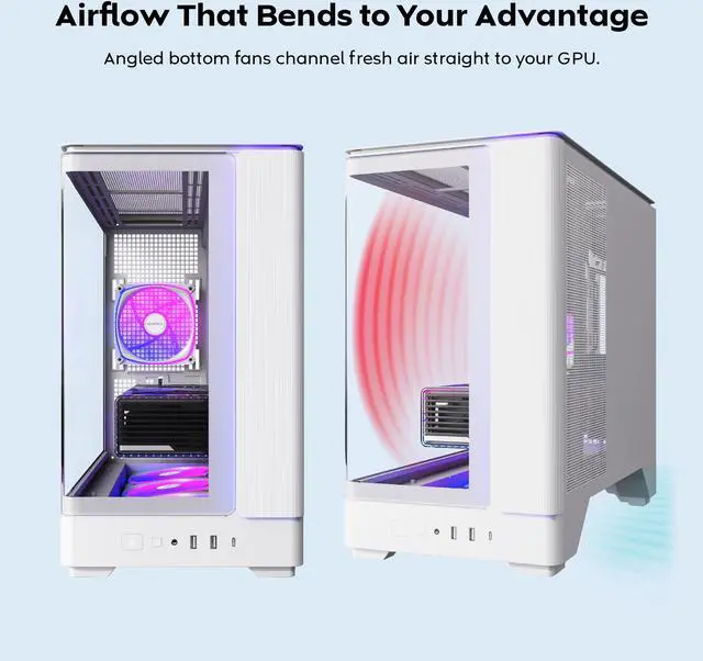 Alt view image 5 of 8 - MONTECH KING 15 PRO Micro-ATX PC Case, Curved Panoramic Glass, Chimney Airflow, 360mm Radiator Support, Compact Build for High-Performance Systems, 6 ARGB PWM Fan Pre-Installed with Fan Hub, White