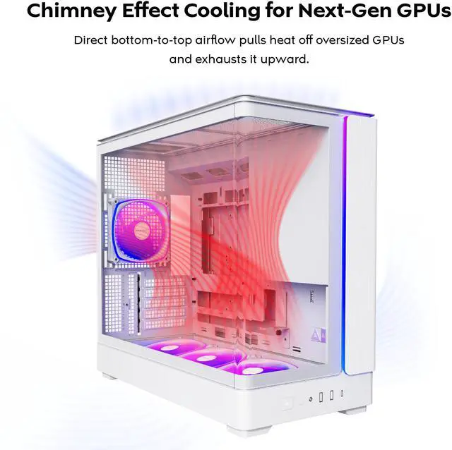Alt view image 6 of 8 - MONTECH KING 15 PRO Micro-ATX PC Case, Curved Panoramic Glass, Chimney Airflow, 360mm Radiator Support, Compact Build for High-Performance Systems, 6 ARGB PWM Fan Pre-Installed with Fan Hub, White