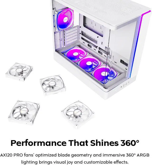 Alt view image 8 of 8 - MONTECH KING 15 PRO Micro-ATX PC Case, Curved Panoramic Glass, Chimney Airflow, 360mm Radiator Support, Compact Build for High-Performance Systems, 6 ARGB PWM Fan Pre-Installed with Fan Hub, White
