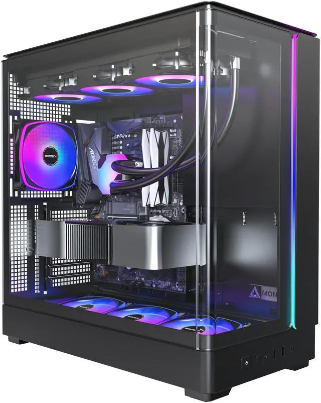 Alt view image 2 of 8 - MONTECH KING 45 PRO ATX PC Case, Curved Panoramic Glass, Chimney Airflow, 360mm Radiator Support, Compact Build for High-Performance Systems, 6 ARGB PWM Fan Pre-Installed with Fan Hub, Black