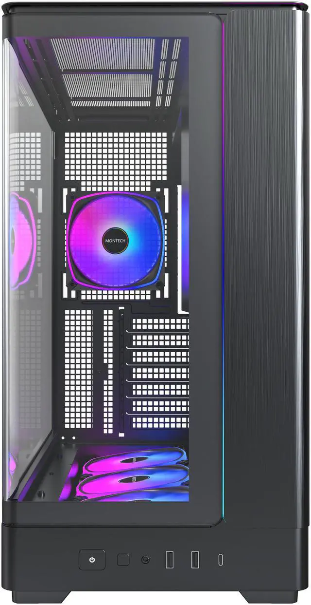 Alt view image 3 of 8 - MONTECH KING 45 PRO ATX PC Case, Curved Panoramic Glass, Chimney Airflow, 360mm Radiator Support, Compact Build for High-Performance Systems, 6 ARGB PWM Fan Pre-Installed with Fan Hub, Black