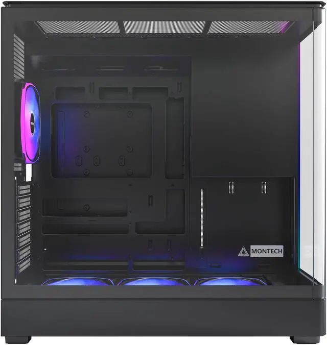 Alt view image 5 of 8 - MONTECH KING 45 PRO ATX PC Case, Curved Panoramic Glass, Chimney Airflow, 360mm Radiator Support, Compact Build for High-Performance Systems, 6 ARGB PWM Fan Pre-Installed with Fan Hub, Black