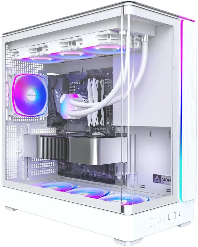 Alt view image 2 of 8 - MONTECH KING 45 PRO ATX PC Case, Curved Panoramic Glass, Chimney Airflow, 360mm Radiator Support, Compact Build for High-Performance Systems, 6 ARGB PWM Fan Pre-Installed with Fan Hub, White